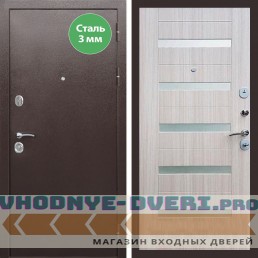 Входная дверь REX (Рекс) 5 металл 3мм медный антик СБ-14 сандал светлый белое стекло