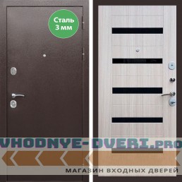 Входная дверь REX (Рекс) 5 металл 3мм медный антик СБ-14 сандал светлый черное стекло