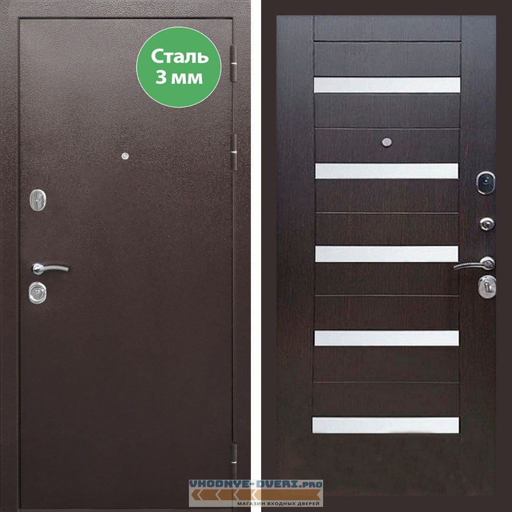 Входная дверь REX (Рекс) 5 металл 3мм медный антик сб-14 венге белое стекло