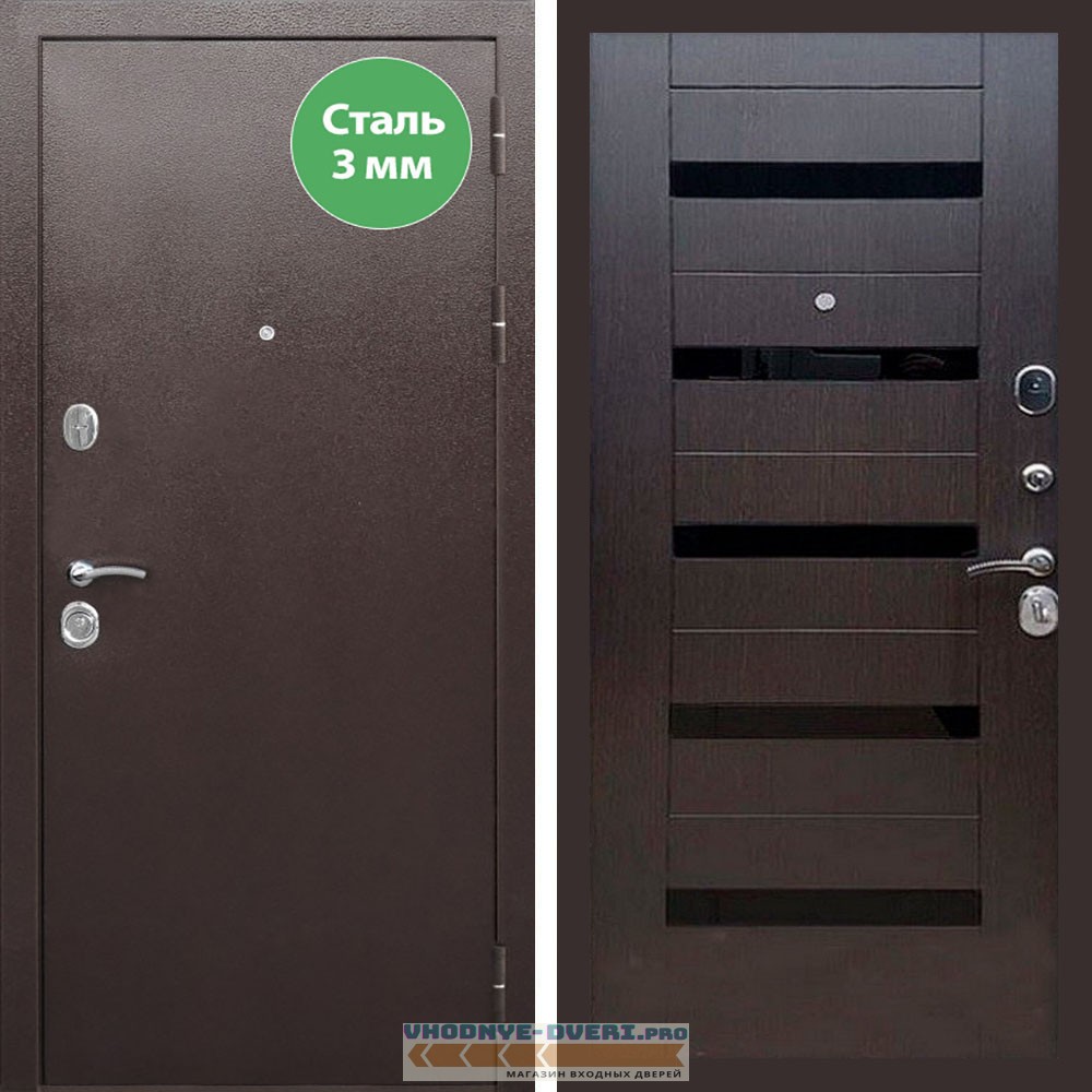 Входная дверь REX (Рекс) 5 металл 3мм медный антик сб-14 венге черное стекло