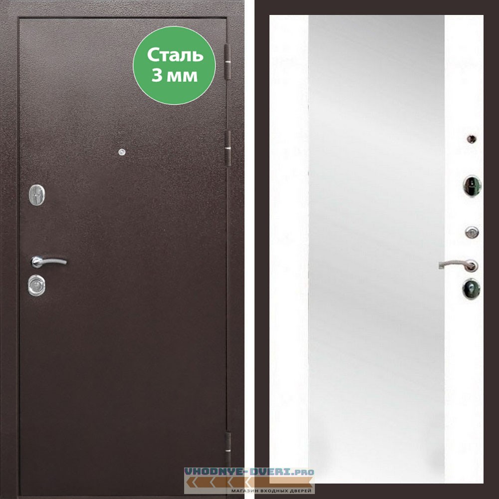 Входная дверь REX (Рекс) 5 металл 3мм медный антик сб-16 белый матовый