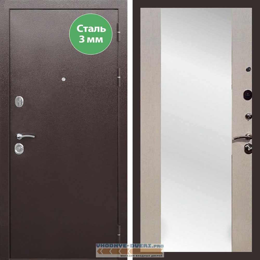 Входная дверь REX (Рекс) 5 металл 3мм медный антик сб-16 лиственница бежевая