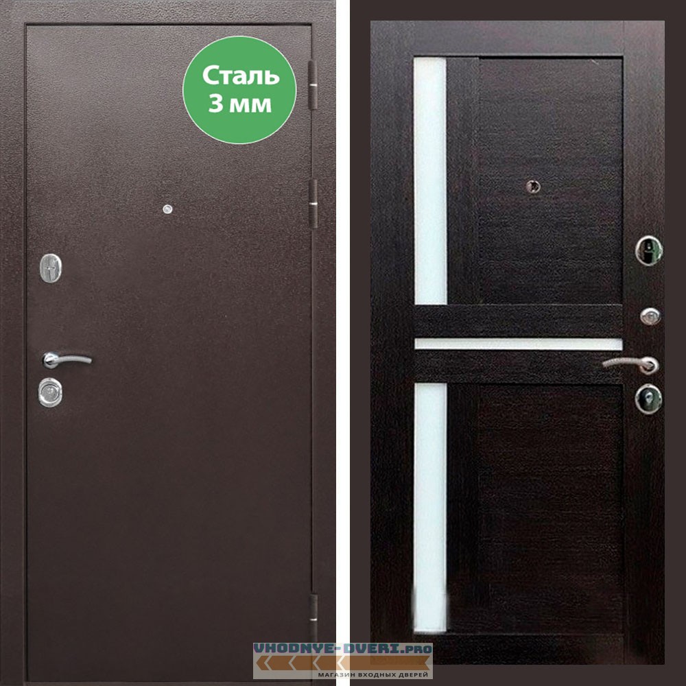 Входная дверь REX (Рекс) 5 металл 3мм медный антик сб-18 венге белое стекло