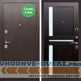 Входная дверь REX (Рекс) 5 металл 3мм медный антик сб-18 венге белое стекло