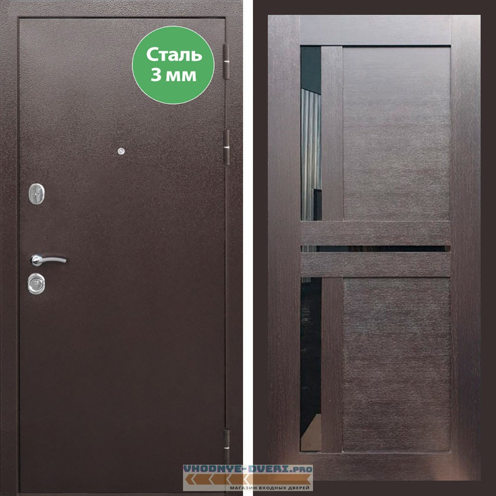 Входная дверь REX (Рекс) 5 металл 3мм медный антик сб-18 венге черное стекло