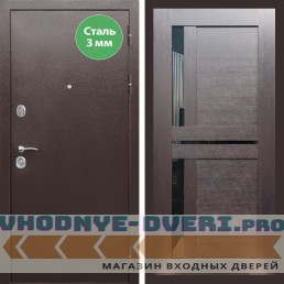 Входная дверь REX (Рекс) 5 металл 3мм медный антик сб-18 венге черное стекло