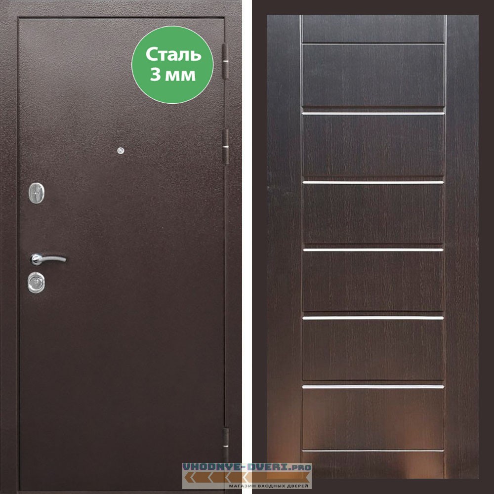 Входная дверь REX (Рекс) 5 металл 3мм медный антик сити 16 мм венге