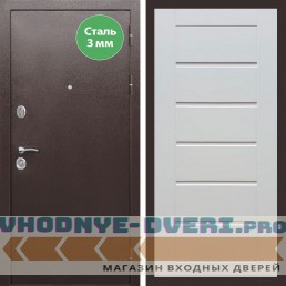 Входная дверь REX (Рекс) 5 металл 3мм медный антик сити 16 мм ясень белый