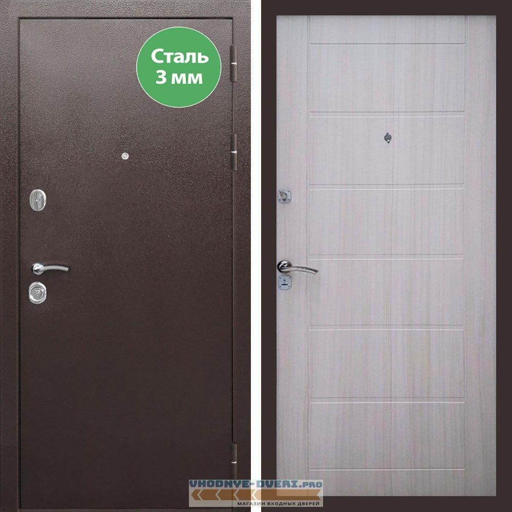 Входная дверь REX (Рекс) 5 металл 3мм медный антик сити 6 мм сандал светлый