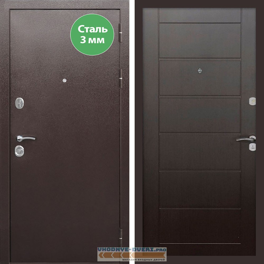 Входная дверь REX (Рекс) 5 металл 3мм медный антик сити 6 мм венге