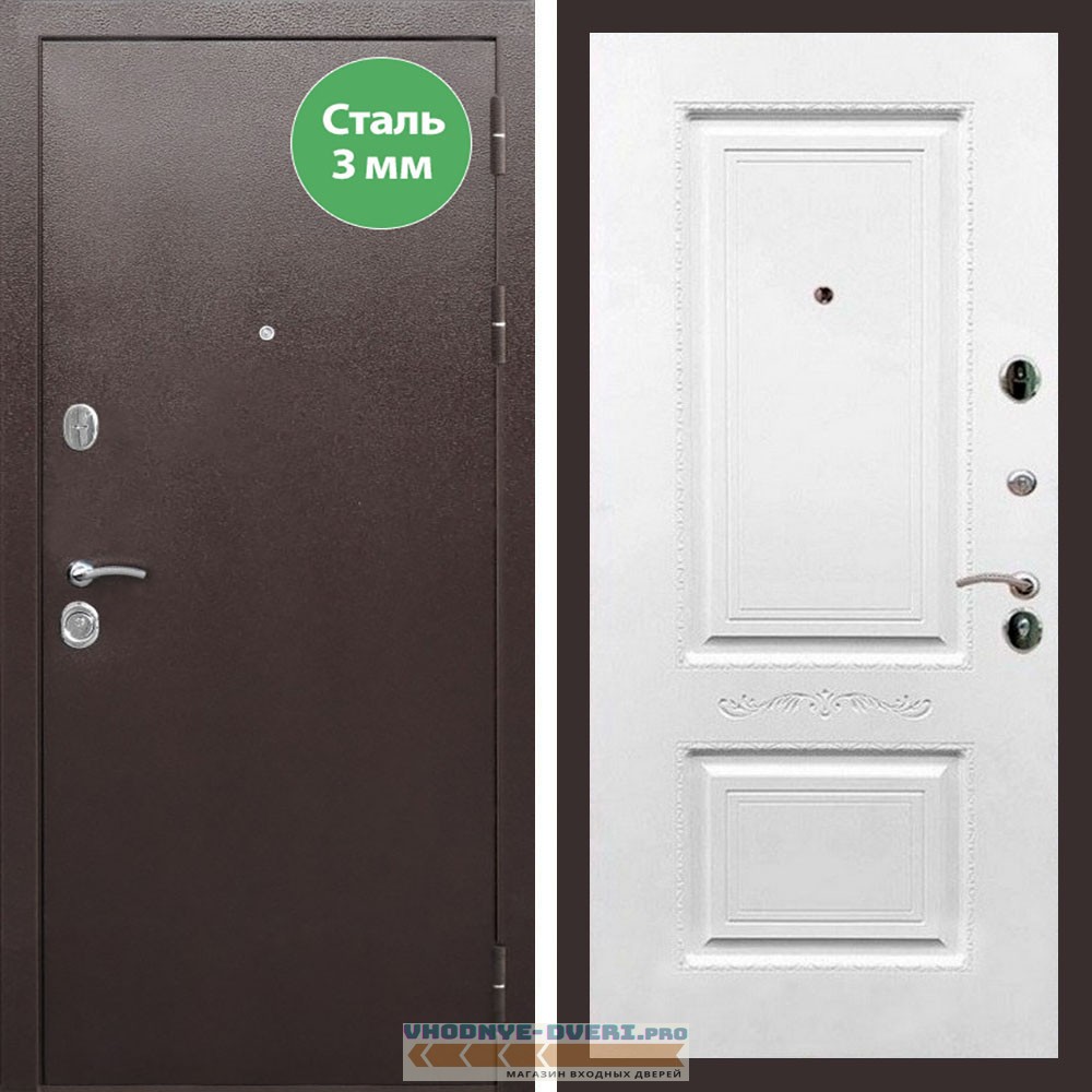 Входная дверь REX (Рекс) 5 металл 3мм медный антик смальта 04 белый матовый