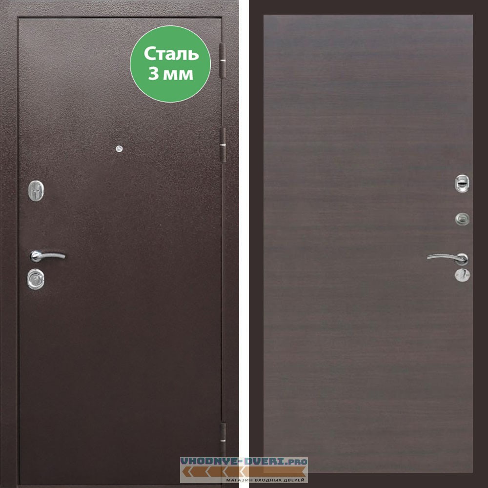 Входная дверь REX (Рекс) 5 металл 3мм медный антик Венге поперечный гладкая