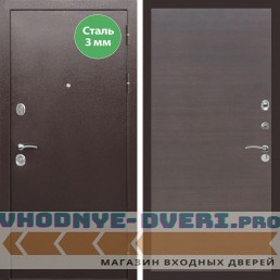 Входная дверь REX (Рекс) 5 металл 3мм медный антик Венге поперечный гладкая