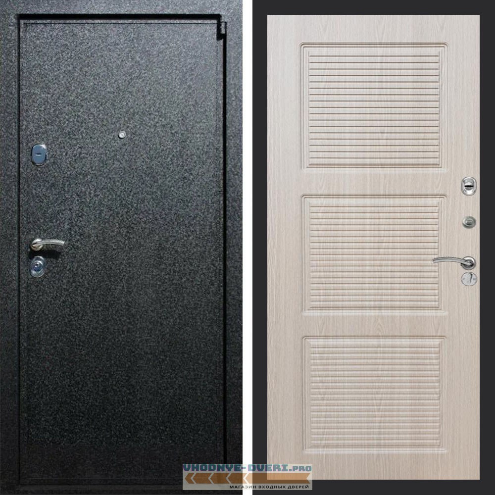 Входная дверь REX (Рекс) 3 Черный крокодил ФЛ-1 беленый дуб