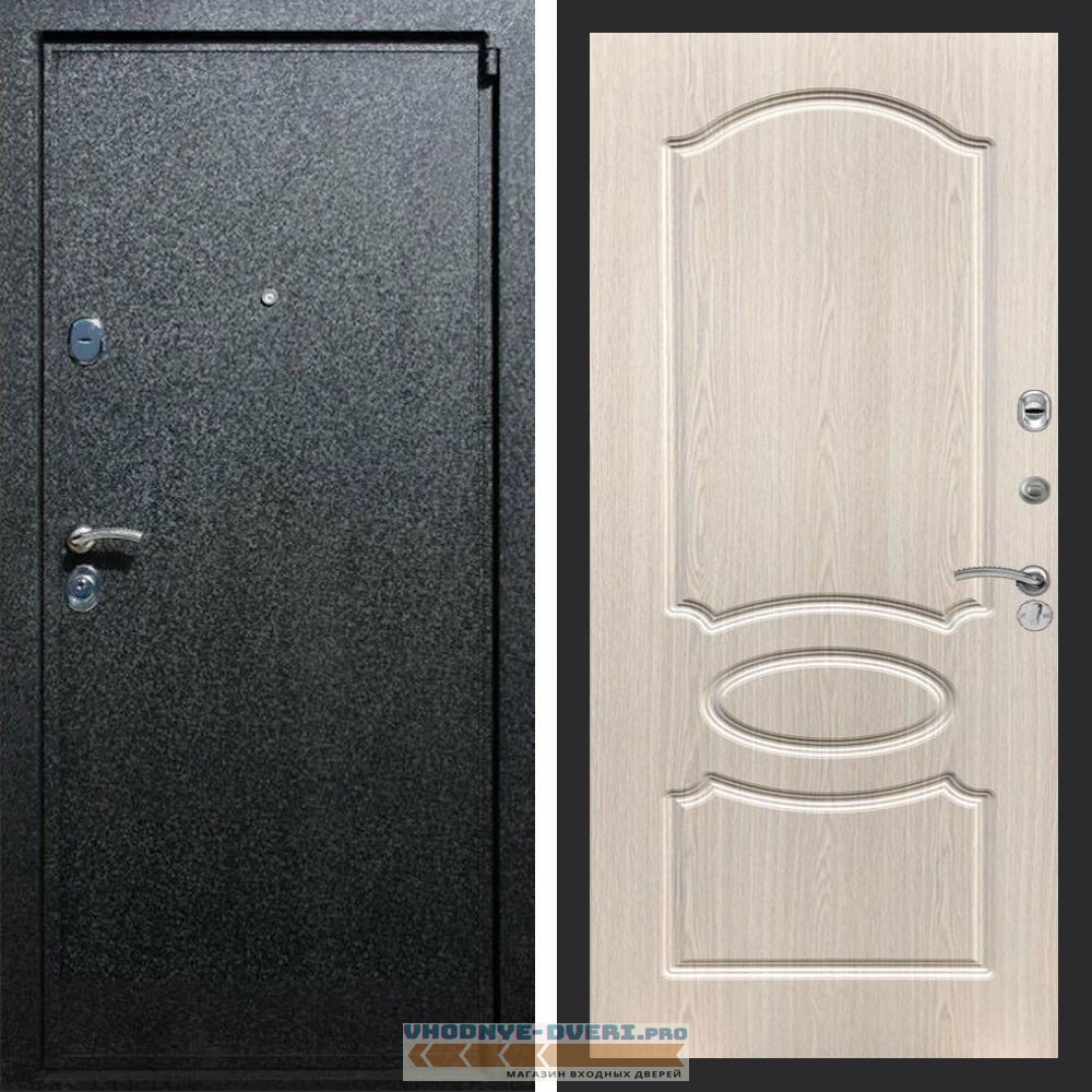 Входная дверь REX (Рекс) 3 Черный крокодил ФЛ-128 беленый дуб