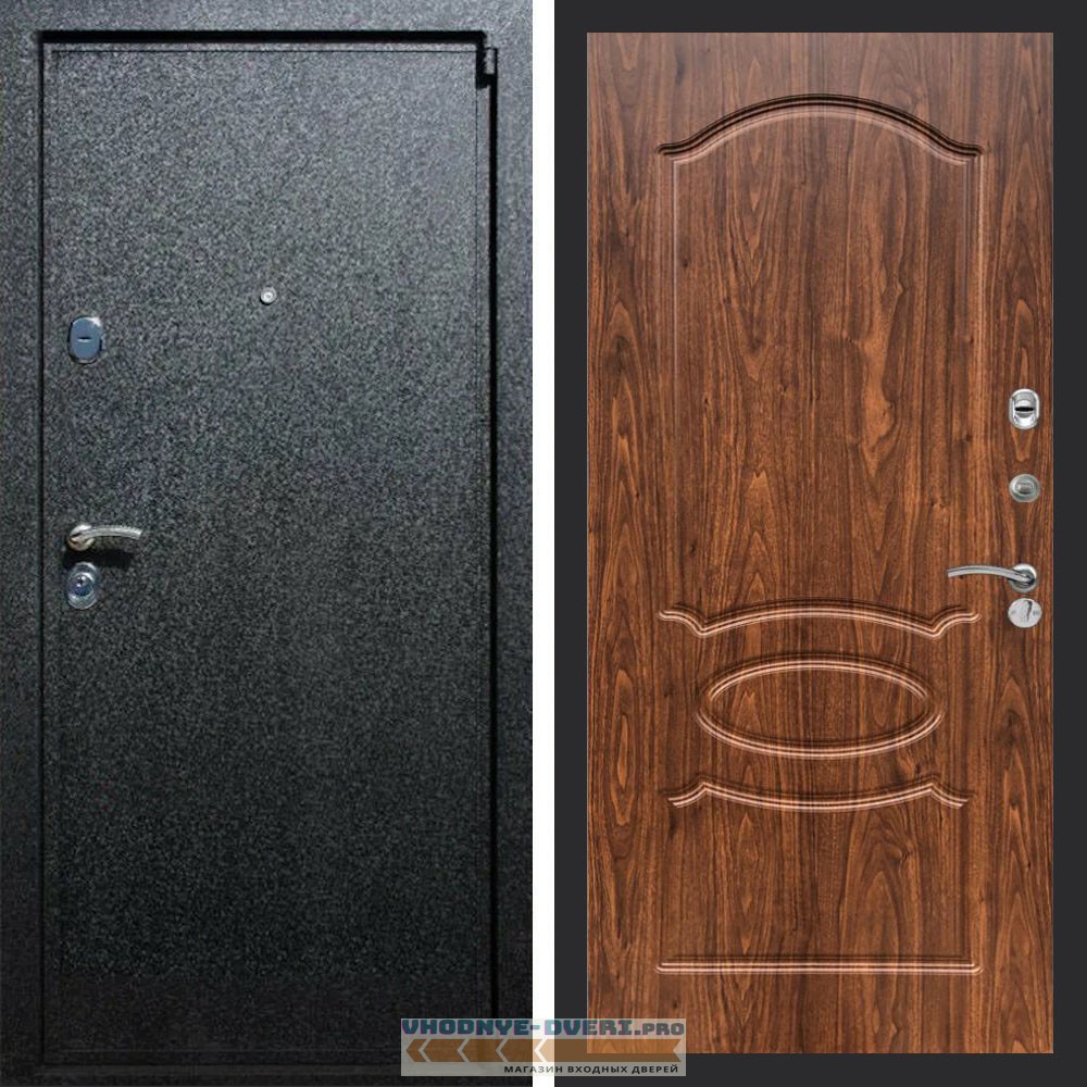 Входная дверь REX (Рекс) 3 Черный крокодил ФЛ-128 Орех темный