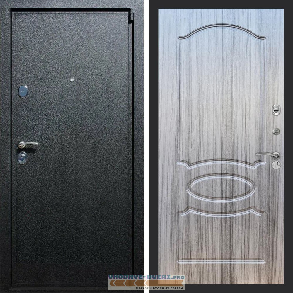 Входная дверь REX (Рекс) 3 Черный крокодил ФЛ-128 Сандал серый