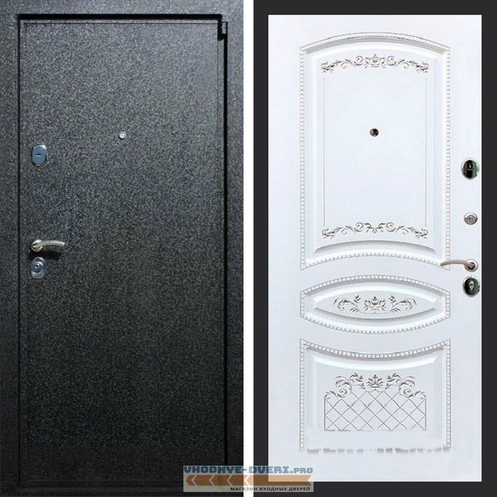 Входная дверь REX (Рекс) 3 Черный крокодил ФЛ-317 белая патина серебро