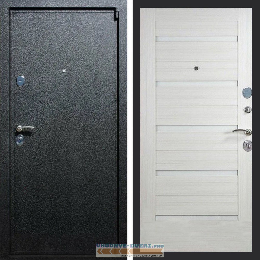 Входная дверь REX (Рекс) 3 Черный крокодил сб-14 лиственница беж. белое стекло