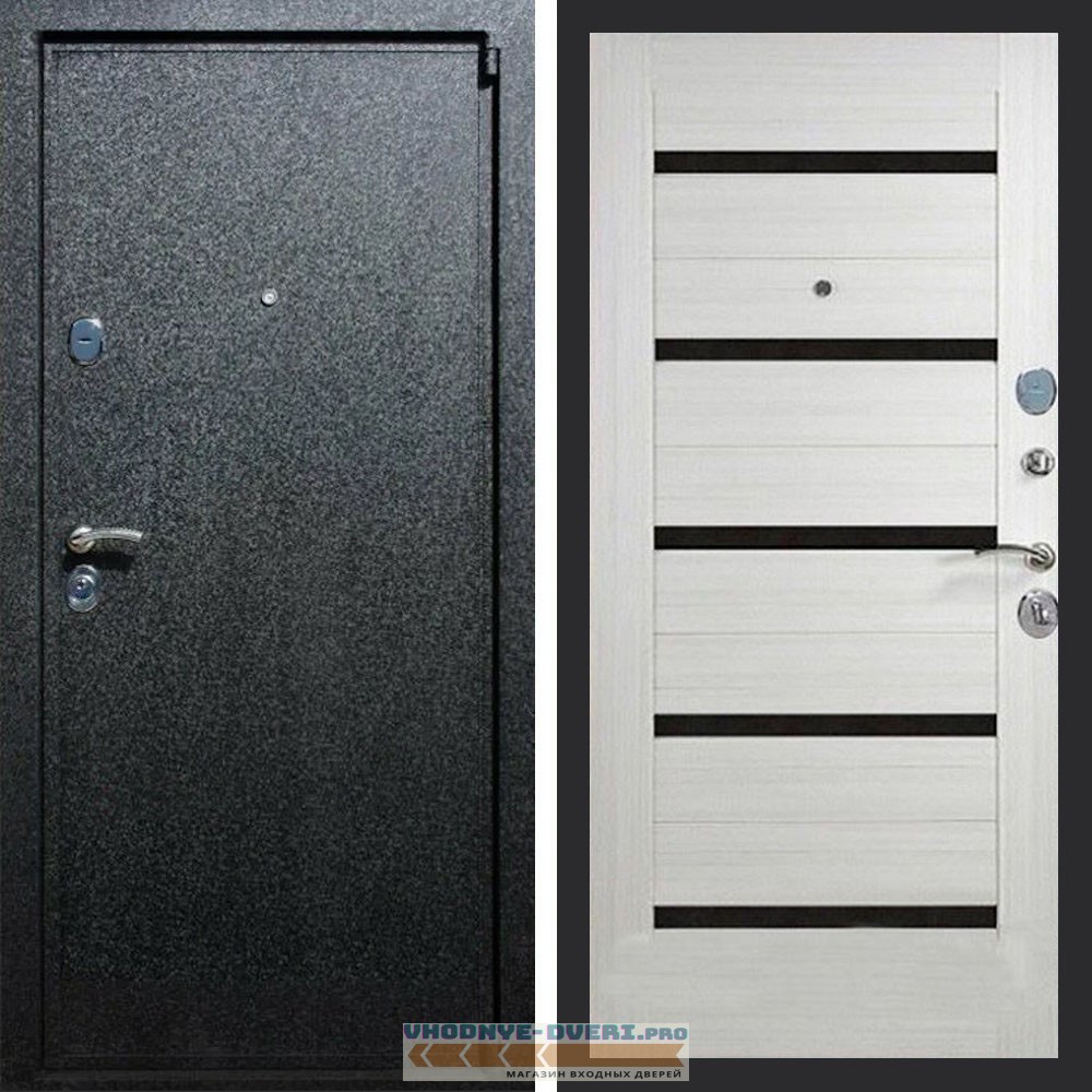 Входная дверь REX (Рекс) 3 Черный крокодил сб-14 лиственница беж. черное стекло