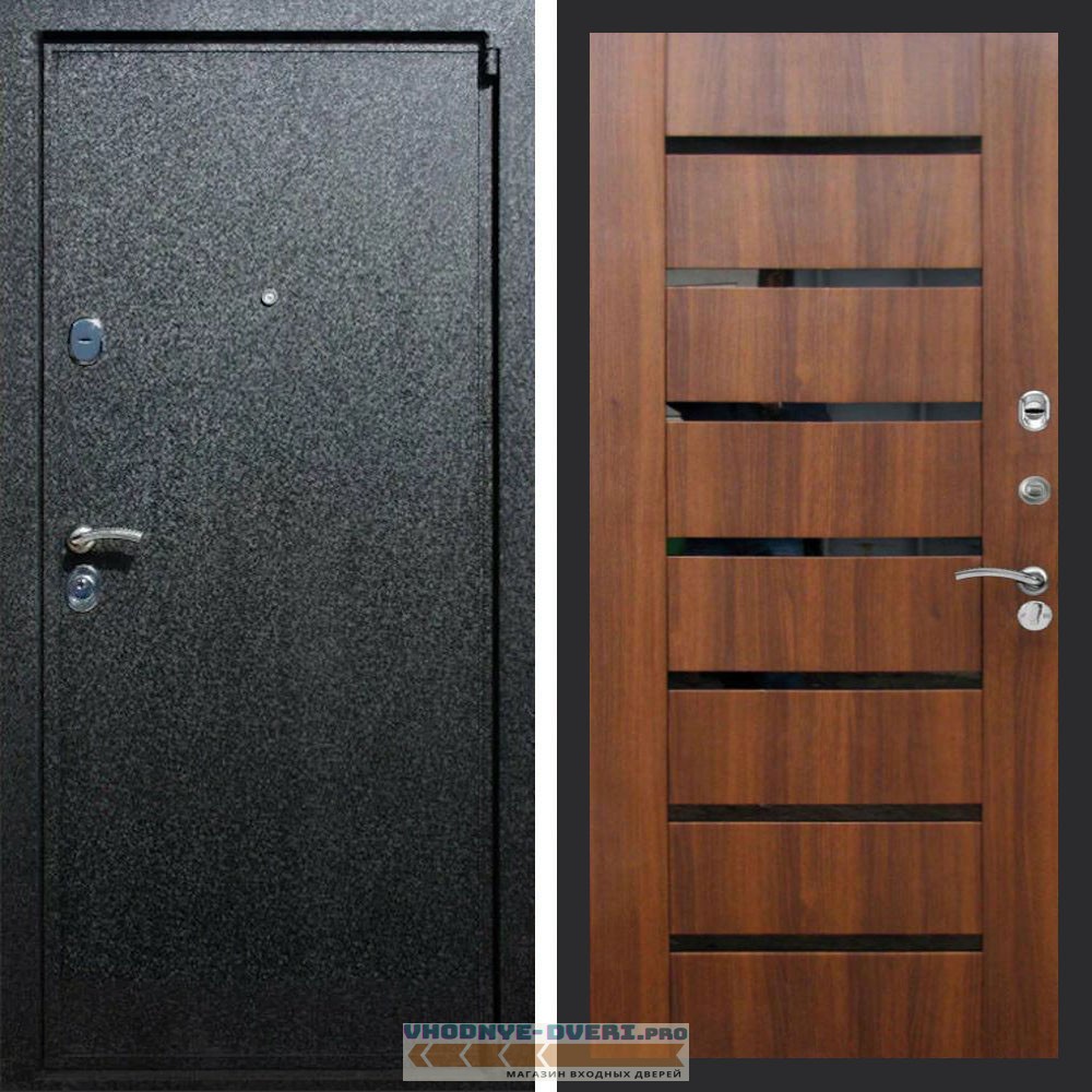 Входная дверь REX (Рекс) 3 Черный крокодил СБ-14 Орех бренди стекло черное