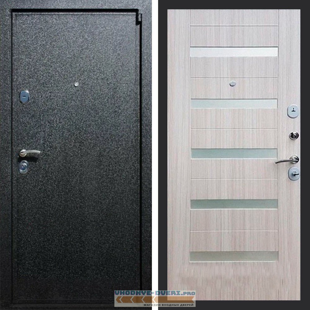 Входная дверь REX (Рекс) 3 Черный крокодил СБ-14 сандал светлый белое стекло