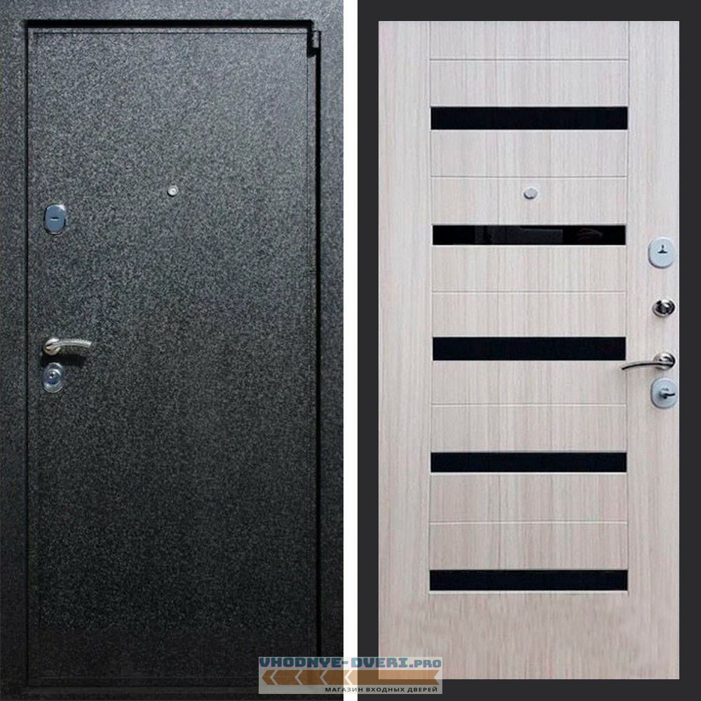 Входная дверь REX (Рекс) 3 Черный крокодил СБ-14 сандал светлый черное стекло