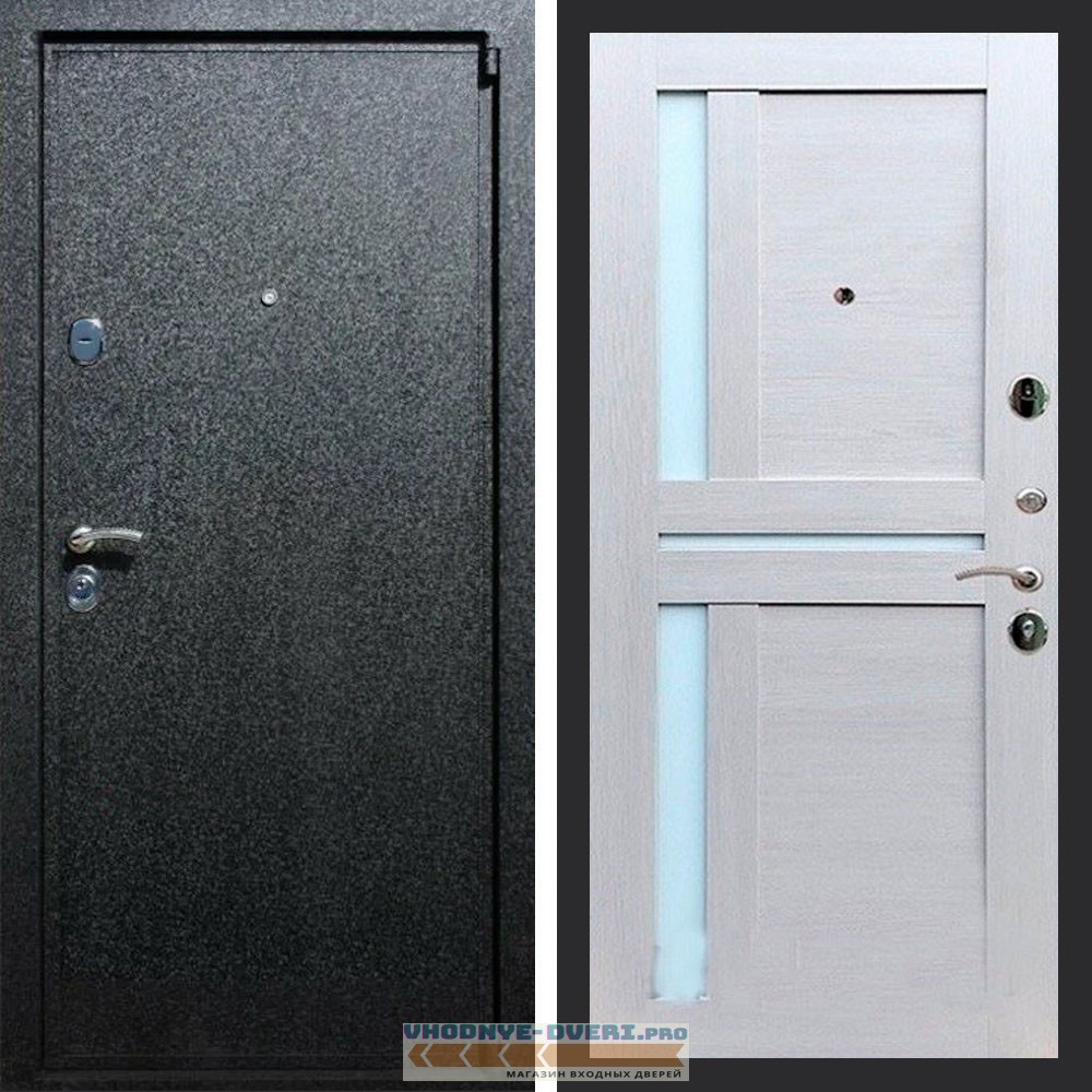 Входная дверь REX (Рекс) 3 Черный крокодил сб-18 лиственница бежевая белое стекло