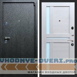 Входная дверь REX (Рекс) 3 Черный крокодил сб-18 лиственница бежевая белое стекло