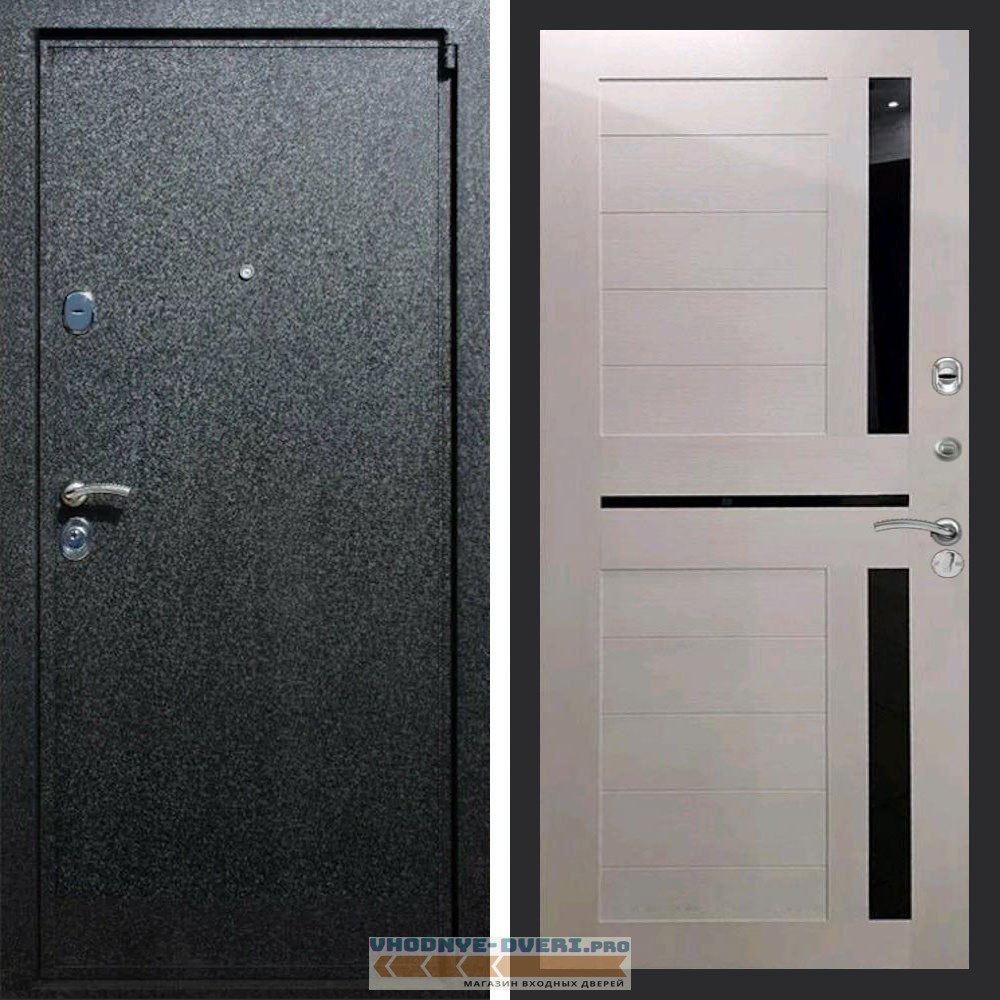 Входная дверь REX (Рекс) 3 Черный крокодил сб-18 лиственница бежевая черное стекло