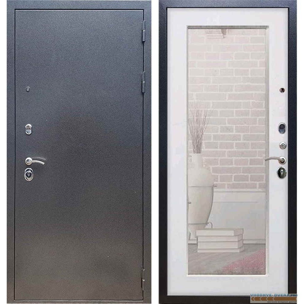 Входная дверь REX 11 Антик серебро Пастораль Белый ясень (с зеркалом)