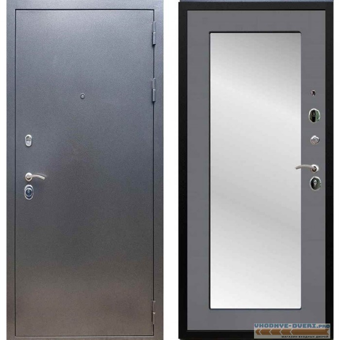 Входная дверь REX 11 Антик серебро Пастораль Графит софт (с зеркалом)