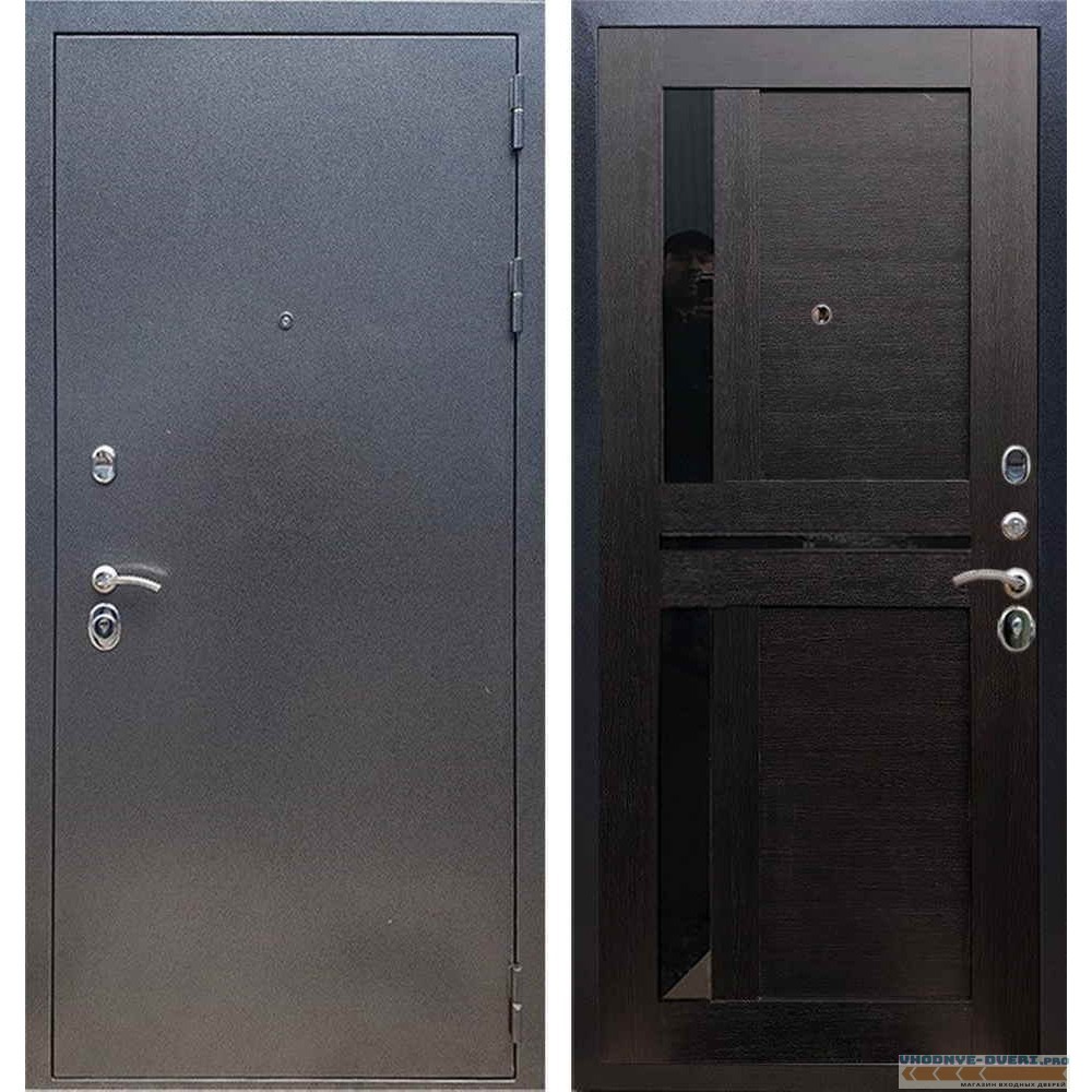 Входная дверь REX 11 Антик серебро СБ-18 Венге, черные стекла