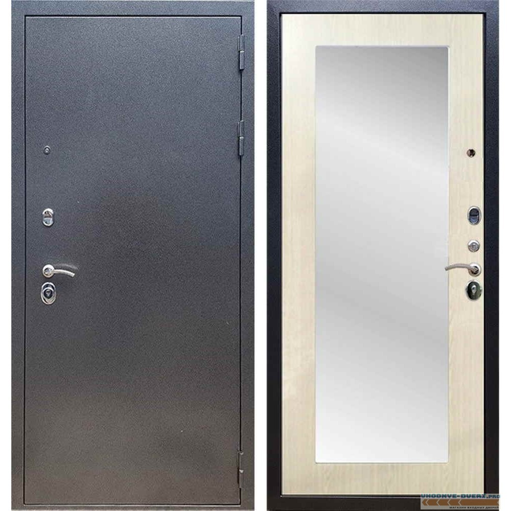 Входная дверь REX 11 Антик серебро Пастораль Лиственница бежевая (с зеркалом)