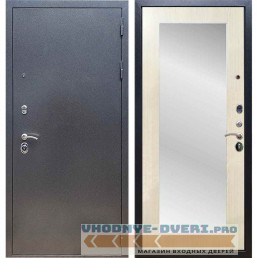 Входная дверь REX 11 Антик серебро Пастораль Лиственница бежевая (с зеркалом)