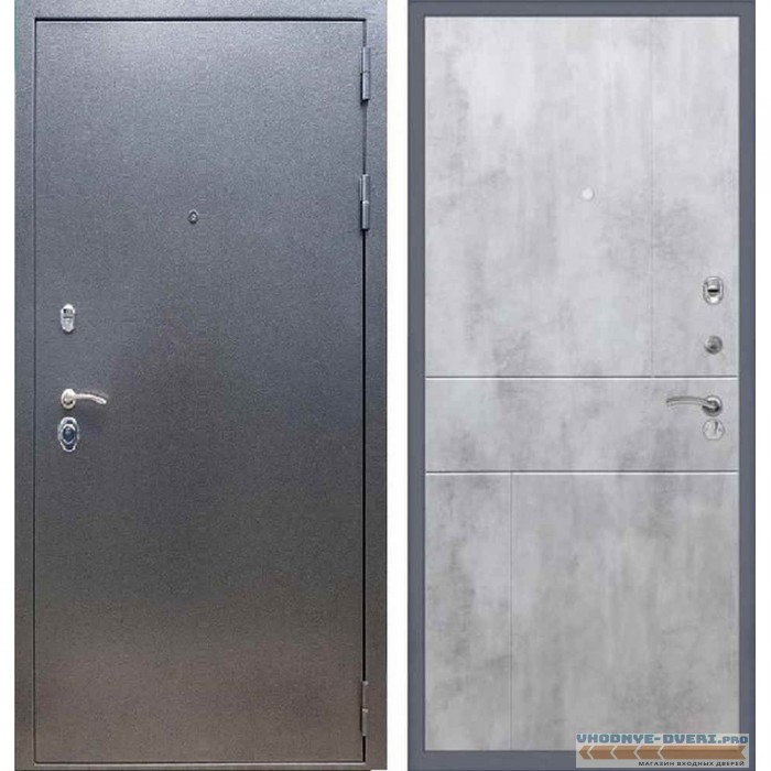 Входная дверь REX 11 Антик серебро ФЛ-290 Бетон светлый