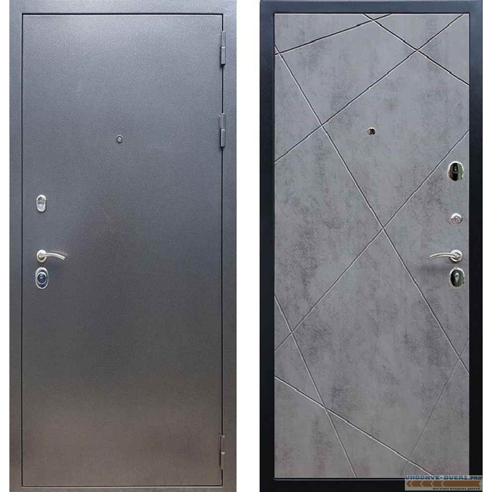 Входная дверь REX 11 Антик серебро ФЛ-291 (Лучи) Бетон темный