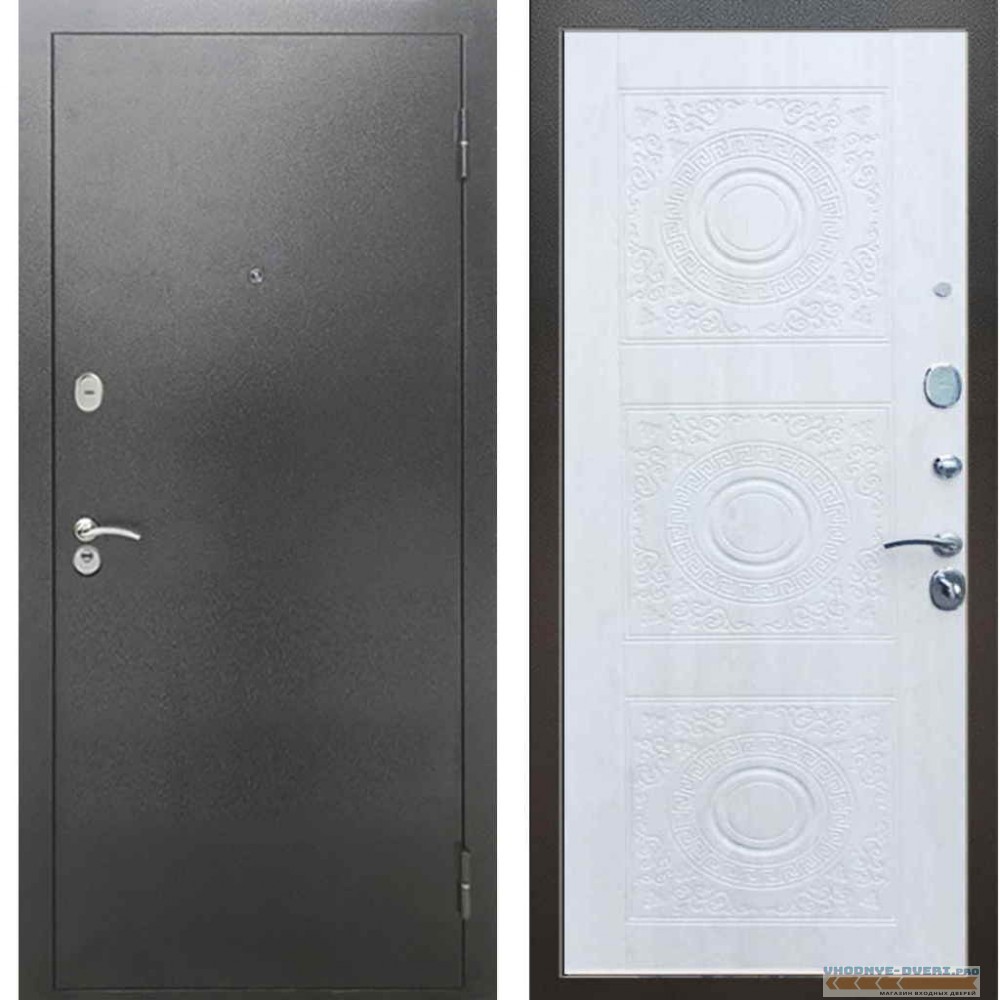 Входная металлическая дверь Рекс 2А Серебро антик Д 18 Сосна белая