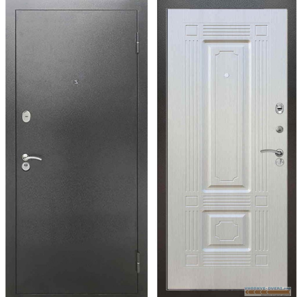 Входная металлическая дверь Рекс 2А Серебро антик ФЛ 2 Лиственница бежевая