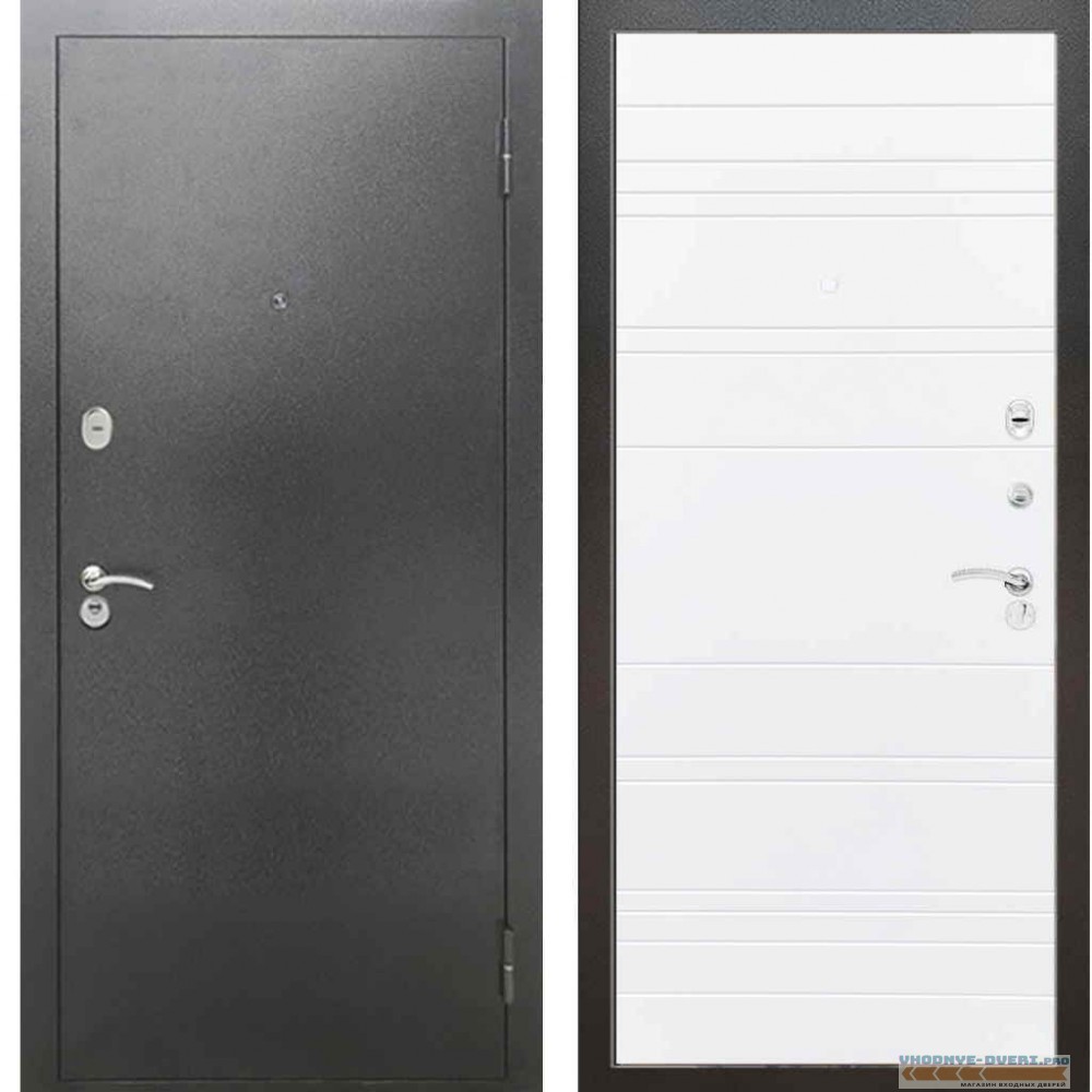 Входная металлическая дверь Рекс 2А Серебро антик Line Силк сноу