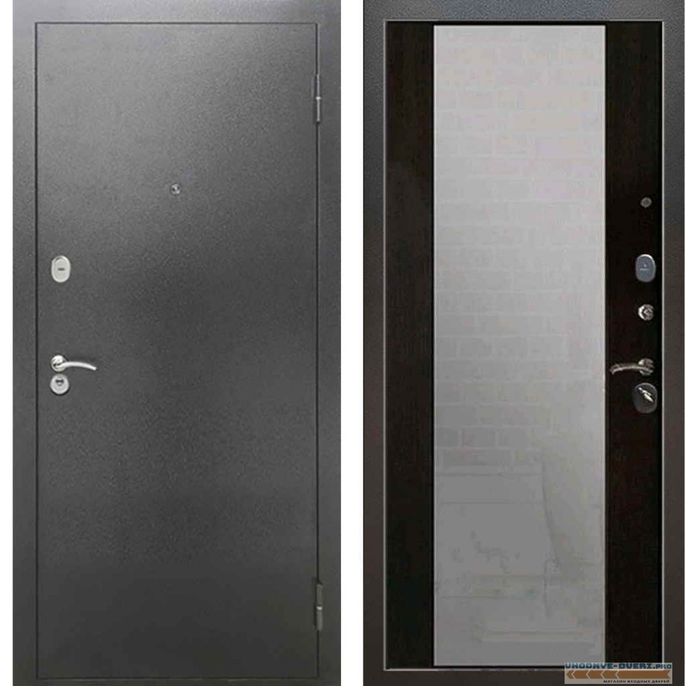 Входная металлическая дверь Рекс 2А Серебро антик СБ 16 с зеркалом Венге