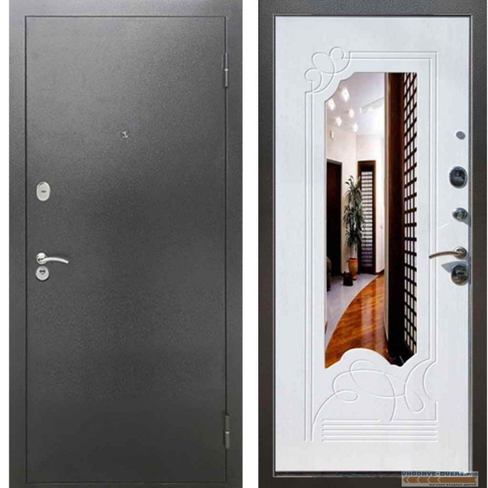 Входная металлическая дверь Рекс 2А Серебро антик ФЛЗ 147 Белый ясень