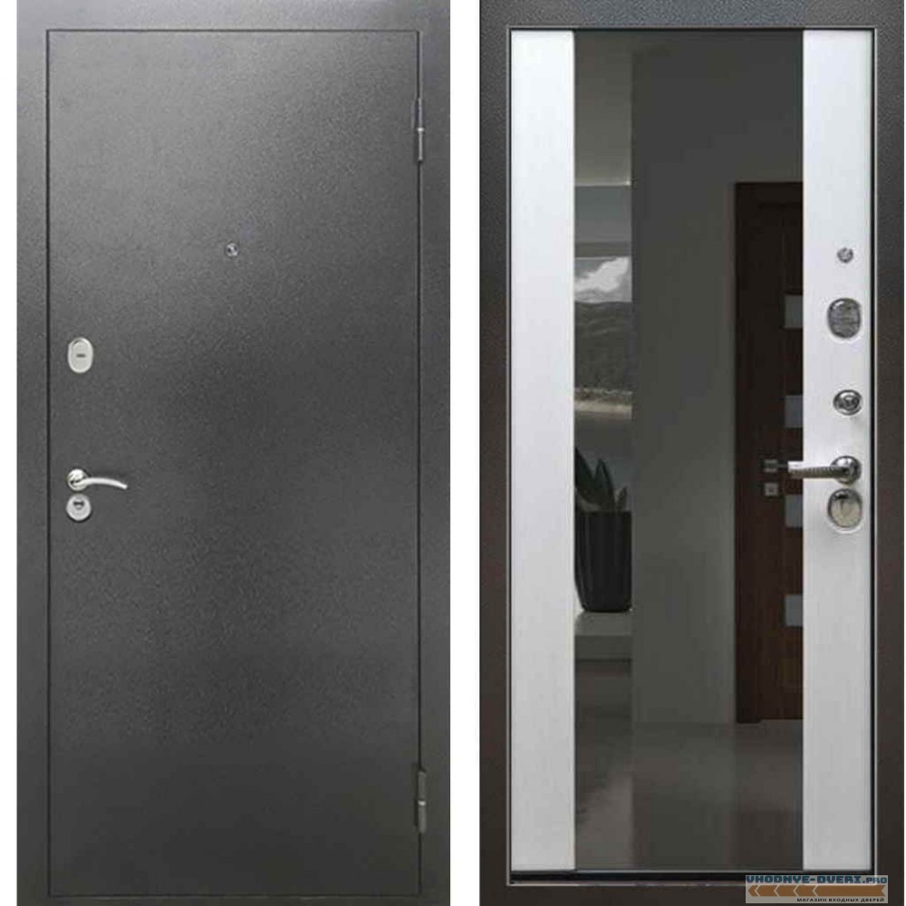 Входная металлическая дверь Рекс 2А Серебро антик СБ 16 с зеркалом Лиственница бежевая