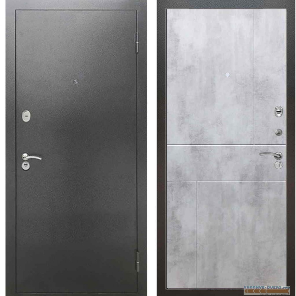 Входная металлическая дверь Рекс 2А Серебро антик ФЛ 290 Бетон светлый