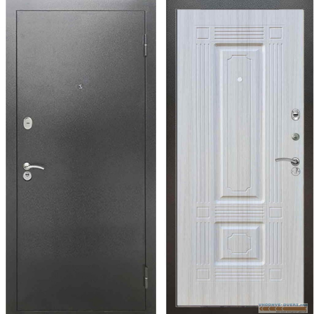 Входная металлическая дверь Рекс 2А Серебро антик ФЛ 2 Сандал белый