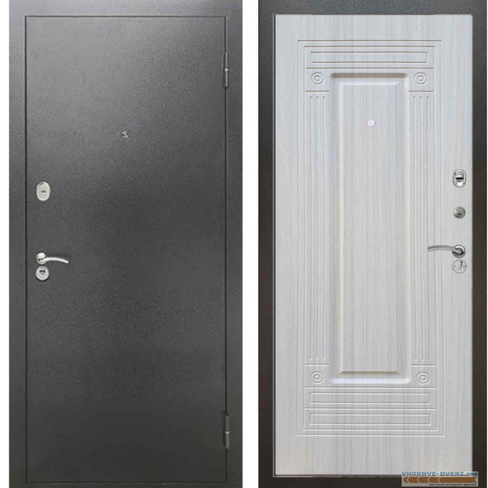 Входная металлическая дверь Рекс 2А Серебро антик ФЛ 4 Сандал белый
