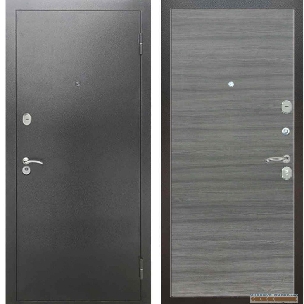 Входная металлическая дверь Рекс 2А Серебро антик Гладкая Сандал серый