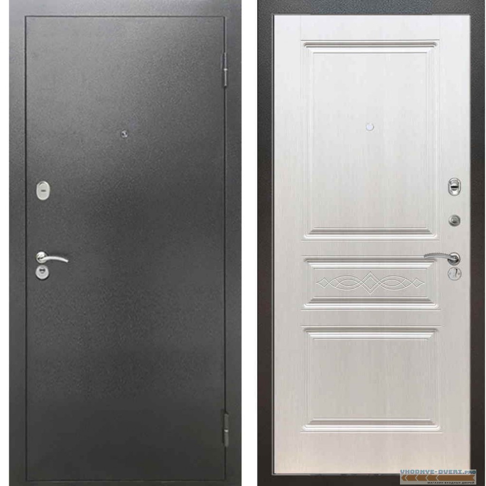 Входная металлическая дверь Рекс 2А Серебро антик ФЛ 243 с узором Лиственница бежевая