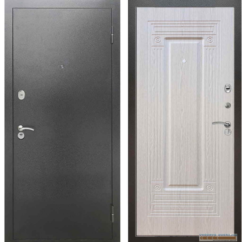 Входная металлическая дверь Рекс 2А Серебро антик ФЛ 4 Беленый дуб