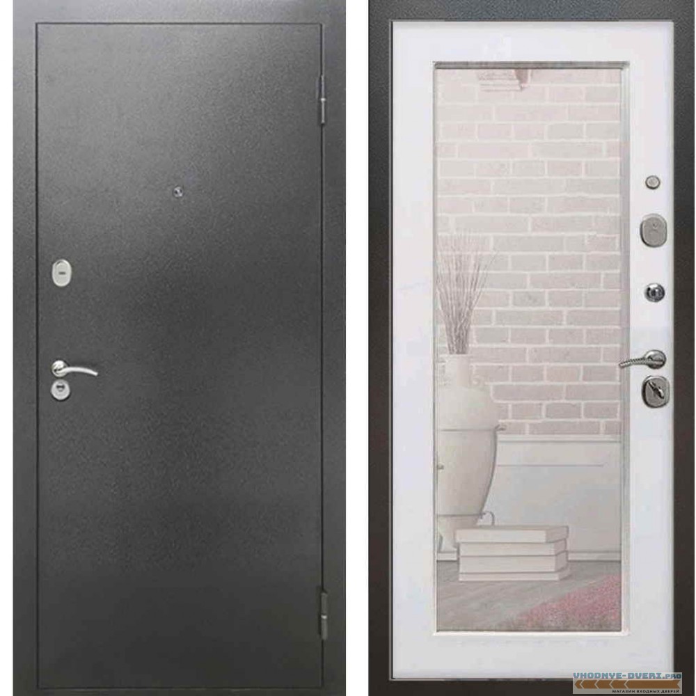 Входная металлическая дверь Рекс 2А Серебро антик Пастораль Белый ясень